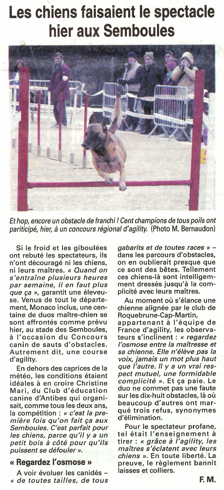 Article de Nice Matin, Edition d'Antibes du 21/02/05